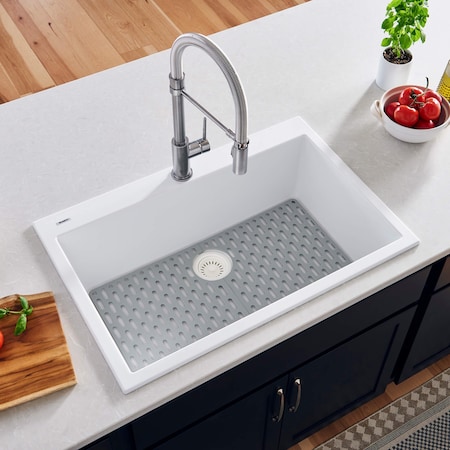 27 x 20 inch Drop-in Topmount Granite Composite Single Bowl Kitchen Sink Arctic White